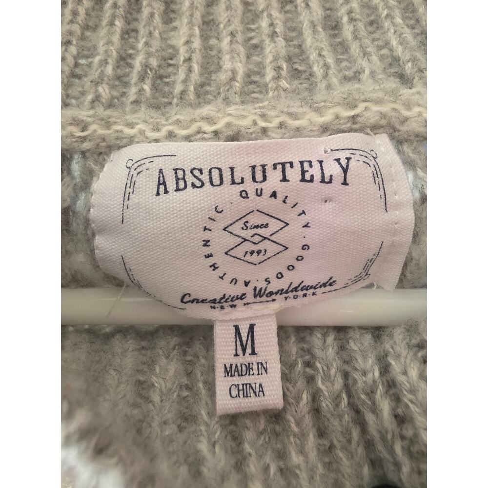 Absolutely Creative Worldwide‎ Mock Neck Sweater M Womens Grey White Loose Knit - Picture 3 of 5